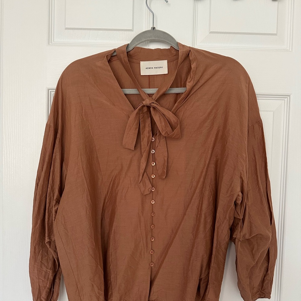 Aewen Matoph Dusty Rose Silk Blouse with Tie Neck from Japan